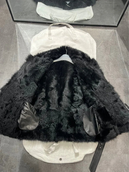 Women Leather Jacket with Real Fur Lining Moto Bomber Style