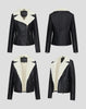 Women Faux Leather Moto Biker Jacket with White Fur Lining
