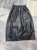 Women Leather Skirt Mid-Length with Pockets & Elastic Waist