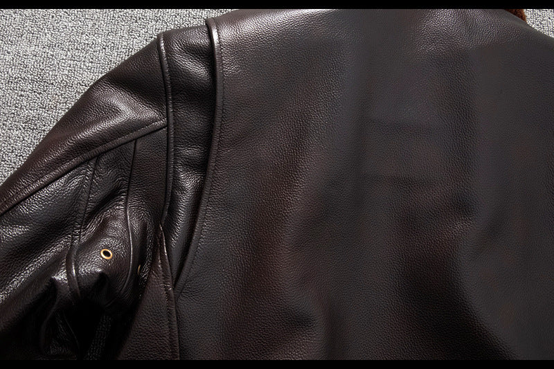 Men’sAviator Leather Flight Jacket with Fur Collar