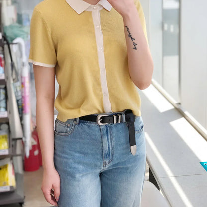 Retro silver buckle cowhide women leather belt Black