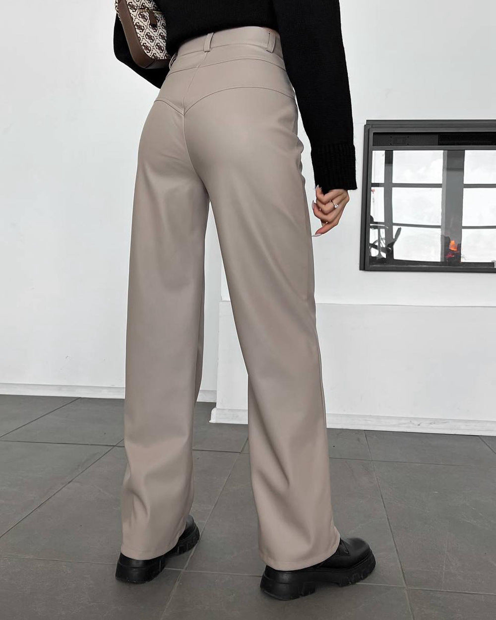 Leather Wide Leg Pants Women