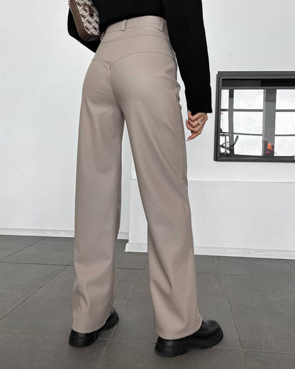 Leather Wide Leg Pants Women