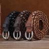 Braided genuine leather belt with silver buckle
