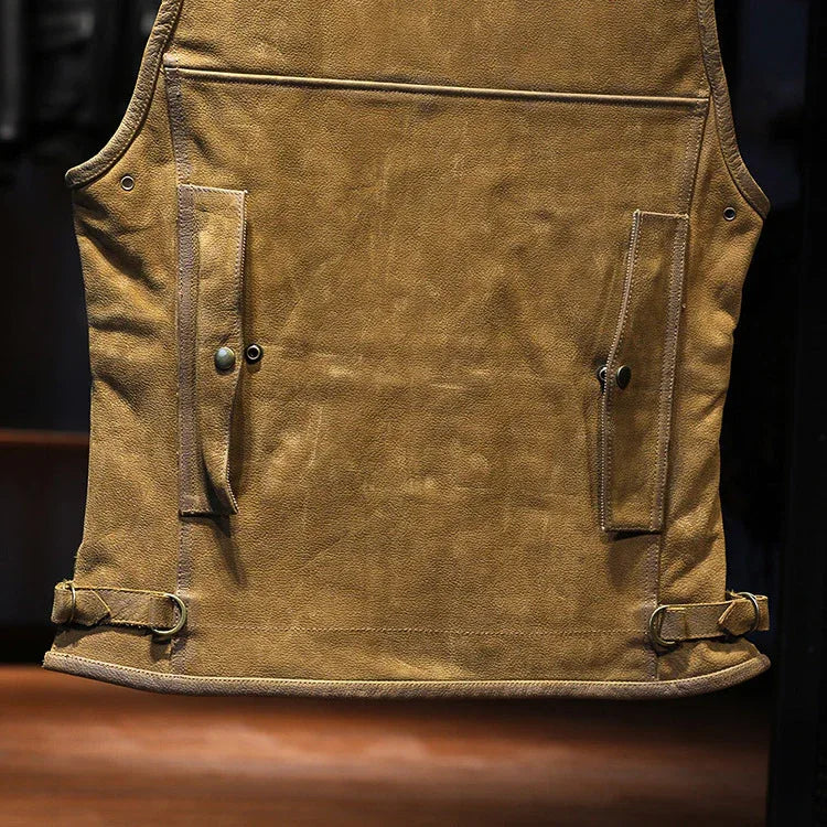 Men genuine cowhide biker leather vest