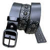 Riveted punk wide cowhide leather belt Black 105 cms