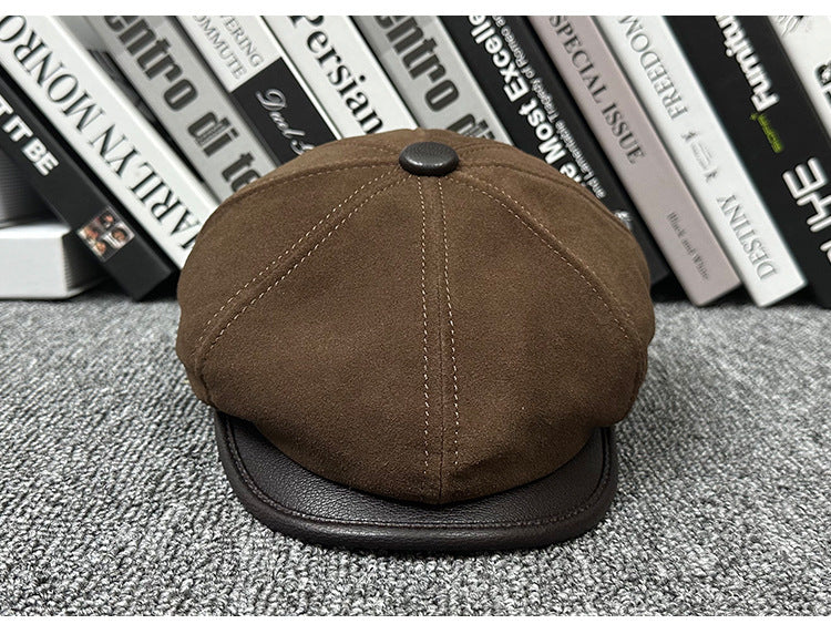 Leather newsboy cap for men vintage baker boy hat 3 M