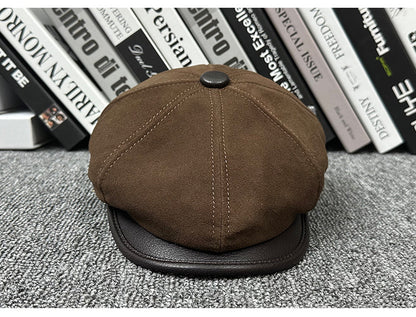 Leather newsboy cap for men vintage baker boy hat 3 M