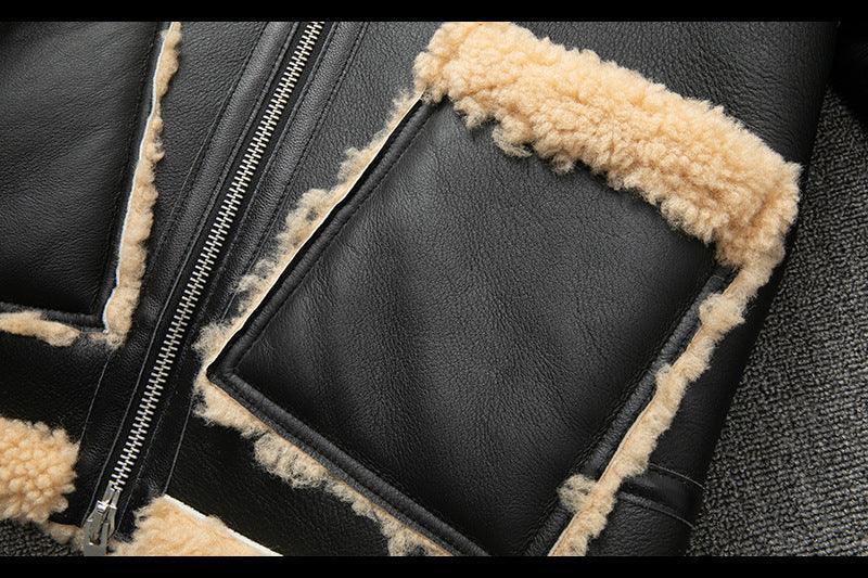 Men Real Sheepskin Shearling Aviator Jacket Winter Coat