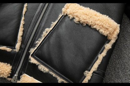 Men Real Sheepskin Shearling Aviator Jacket Winter Coat
