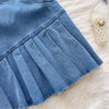 Strapless Denim Mini Bodycon Dress with Pleated Skirt
