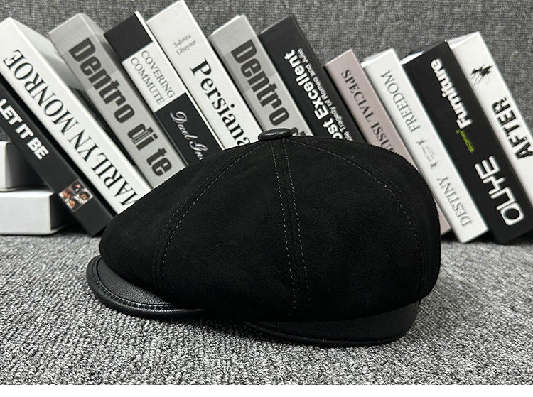 Leather newsboy cap for men vintage baker boy hat