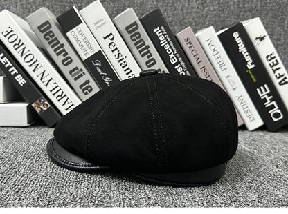 Leather newsboy cap for men vintage baker boy hat