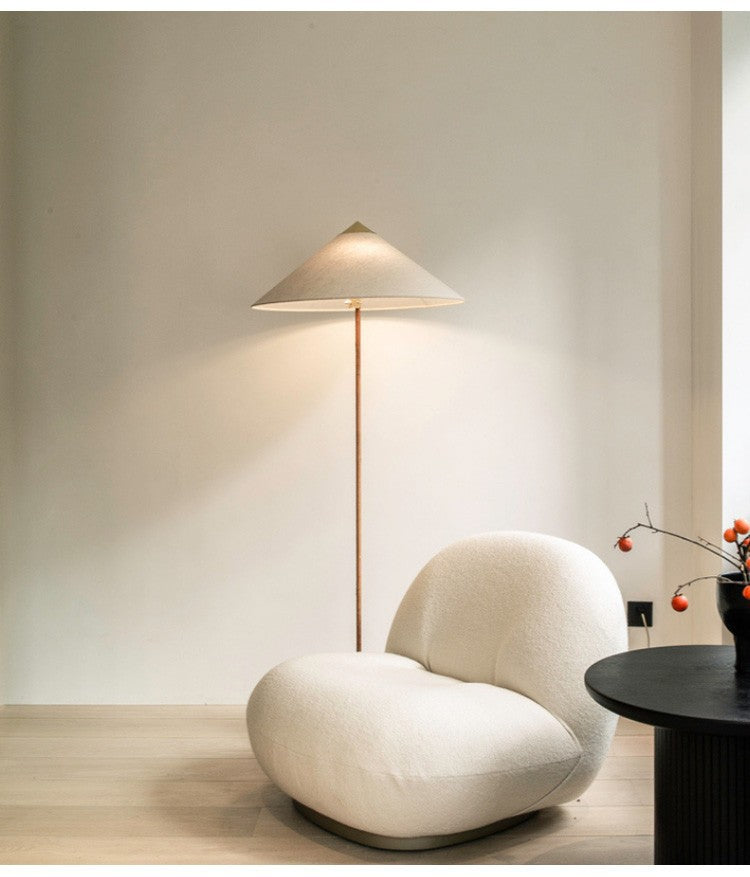 Danish Wabi-Sabi Rattan Floor Lamp Retro Hat Style Standing Light