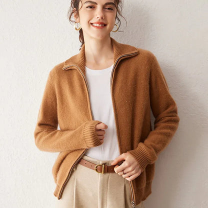 Women’s 100% Pure Cashmere Lapel Zip Cardigan