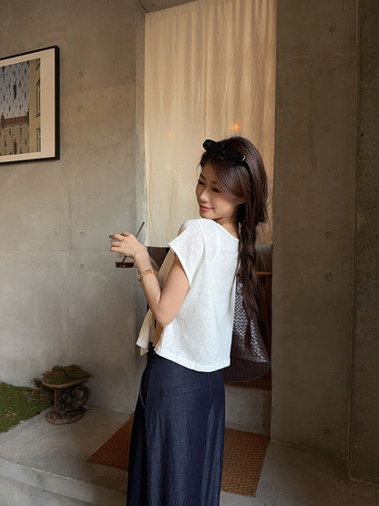 round neck t shirts for women with waist knot