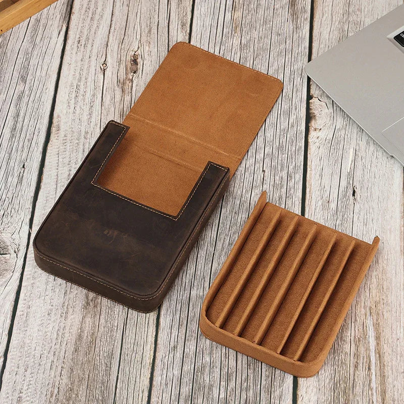 Genuine leather magnetic 6 pen drawer case