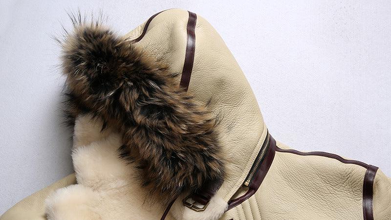 Men Real Sheepskin Shearling Flight Long Jacket Aviator
