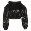 Women’s Faux Leather Cropped Hooded Jacket Short Bomber