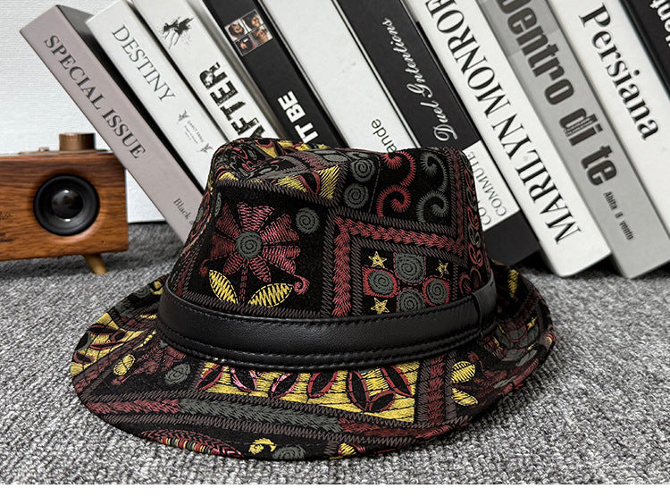 Leather jazz hat with hand-embossed design