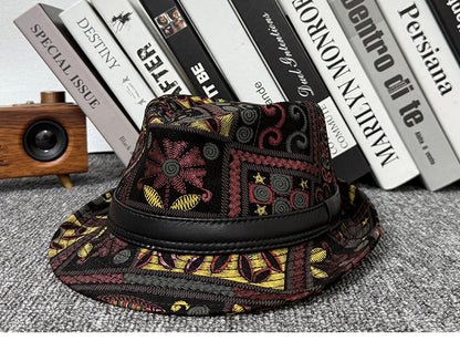 Leather jazz hat with hand-embossed design