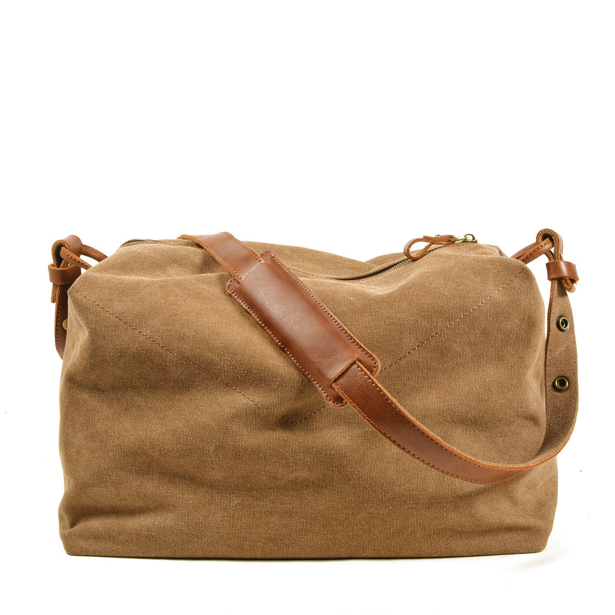 Canvas Shoulder Bag with Washed Finish and Cowhide Leather Strap 3