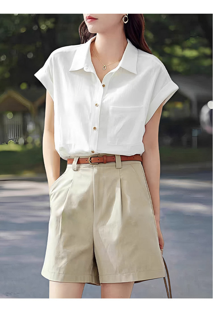 white button down shirt short sleeve women's