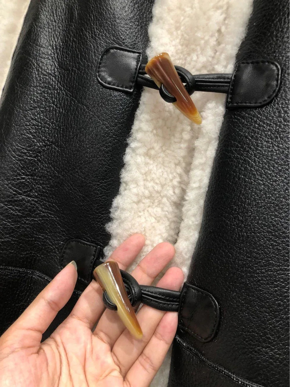 Shearling Leather Bomber Jacket With Fur Collar