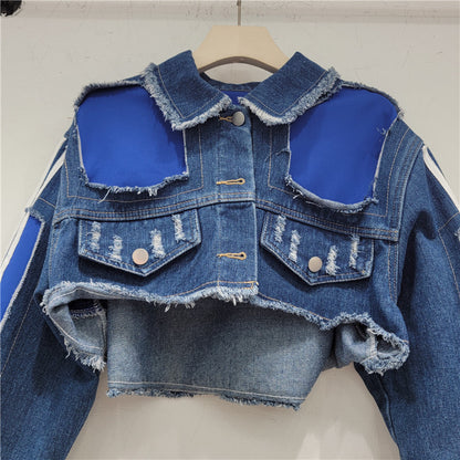 Retro Distressed Cropped Denim Jacket Women