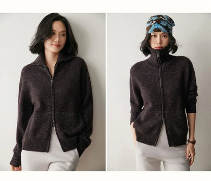 Warm Zip Wool Cashmere Cardigan Jacket Top