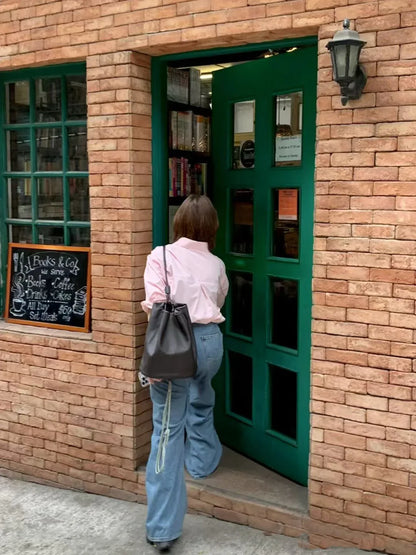 Black Leather Bucket Backpack Purse