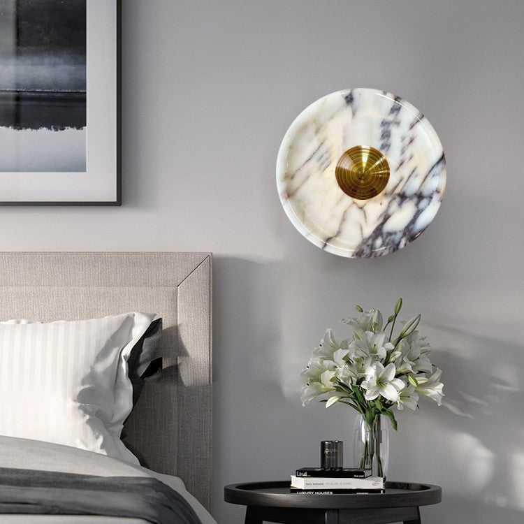 Round Natural Marble Wall Lamp Sconce for Bedroom & Living Room