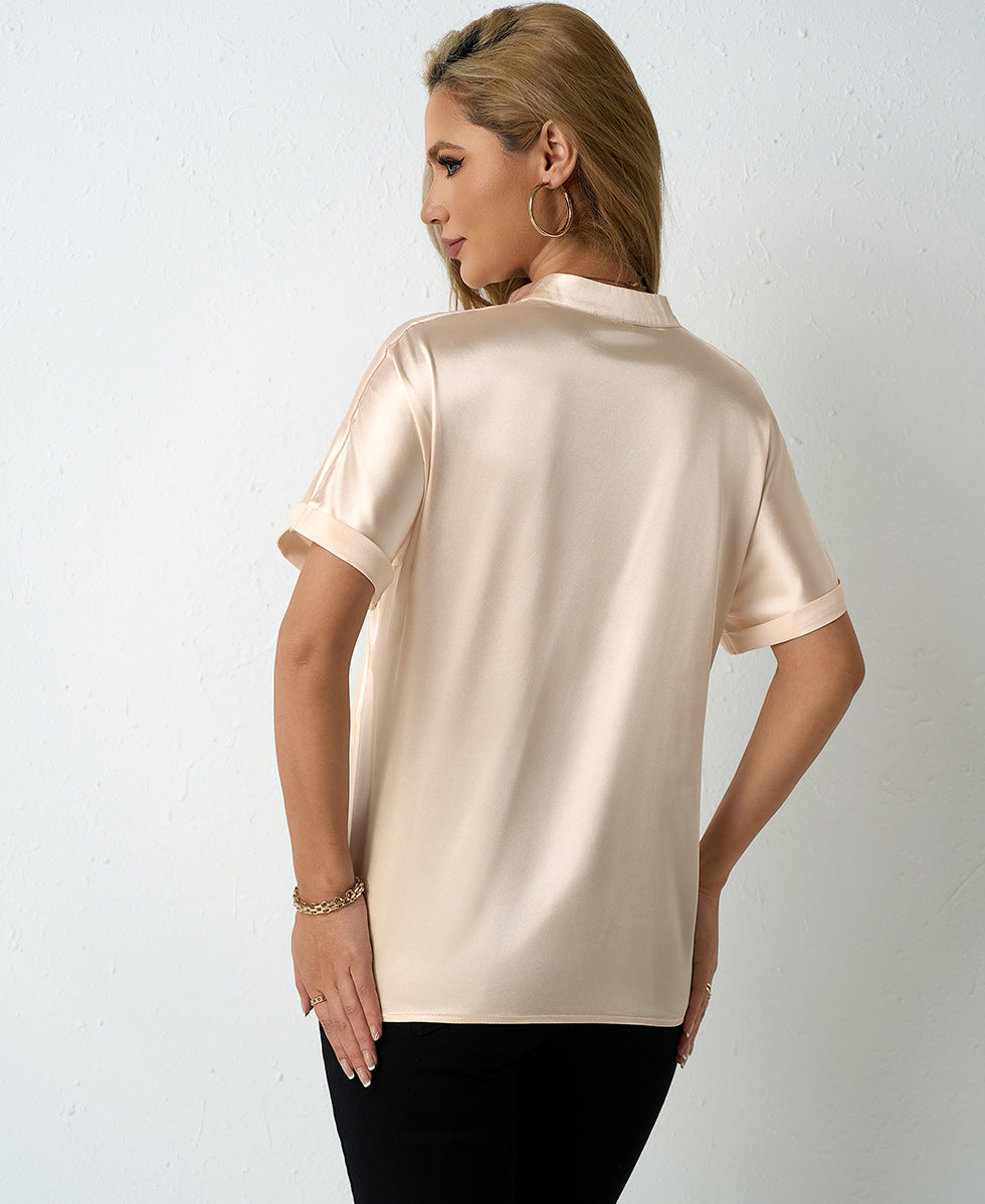 Women Satin Batwing Short Sleeve Shirts