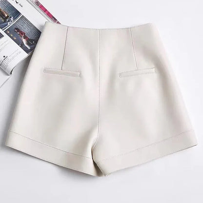 High waisted sheepskin leather shorts for summer women