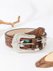 Women’s Western Faux Leather Belt with Ornate Cowgirl Buckle