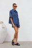 Women’s Denim Two Piece Short Sleeve Shirt and Shorts Set