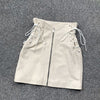 Leather Mini Skirt  High Waist  Front Lace-Up