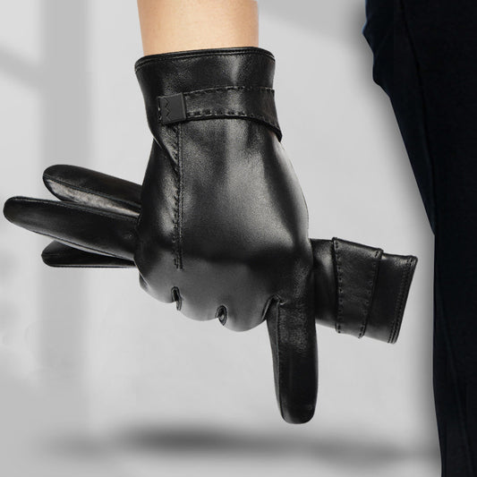 Fleece Lined Leather Gloves for Men with Sheepskin Touchscreen Design