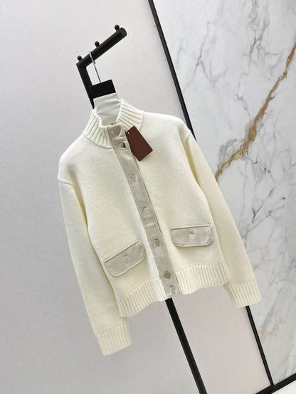 Women’s Cashmere Suede Patch Cardigan Jacket