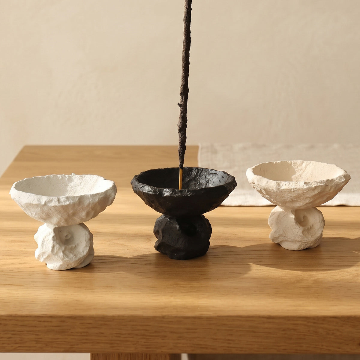 Modern Incense Holder in Cement with Sculptural Pedestal Bowl