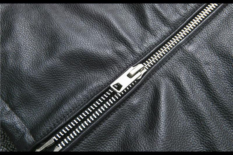 Men’s Genuine Leather Biker Jacket with Racing Stripes