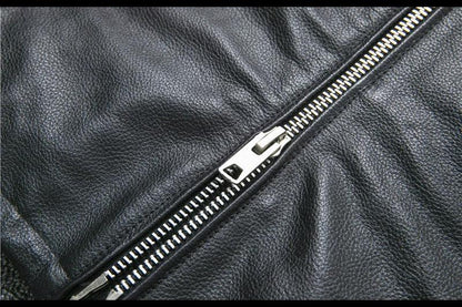 Men’s Genuine Leather Biker Jacket with Racing Stripes