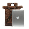 Waxed Canvas Backpack with Genuine Leather and Roll Top Design