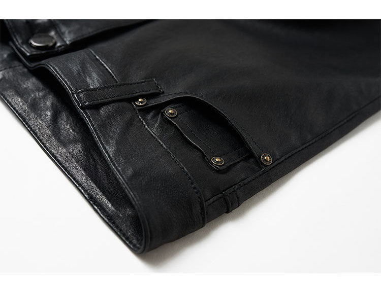 Women’s Leather Capri Pants Cropped Flared with Tassel Hem