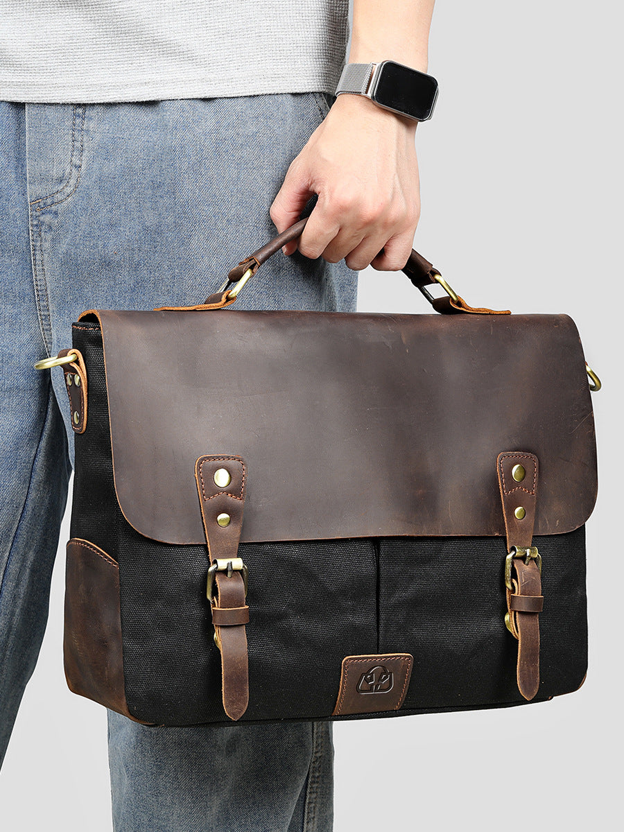 Canvas Briefcase Laptop Bag for Men with 14 Inch Sleeve