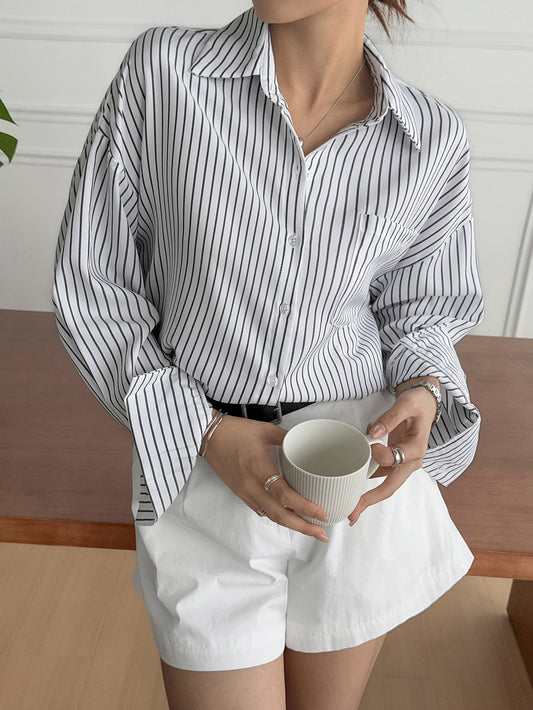 Women Drop Shoulder Button Down Shirt