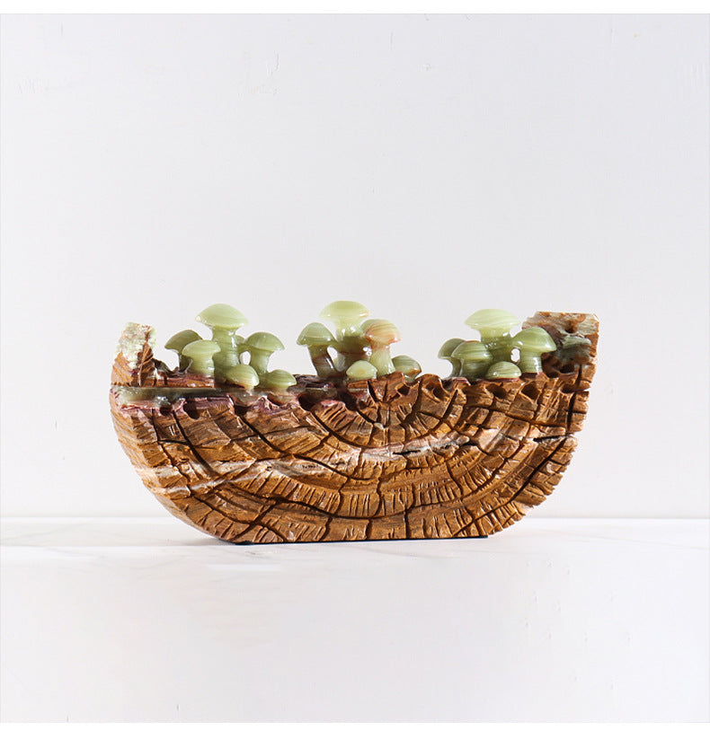 Natural Jadeite Mushroom Marble Ornament