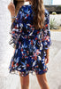 Ruffle Floral Wrap Mini Summer Dress Midnight Blue Bloom
