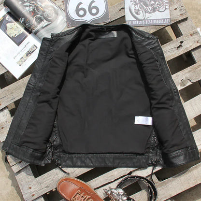 Black chain front motorcycle leather vest for men