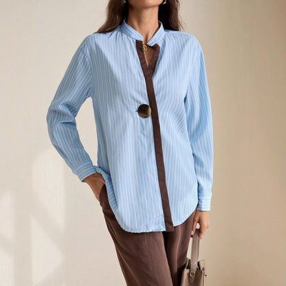 Classic Striped Drop Shoulder Shirts For Ladies